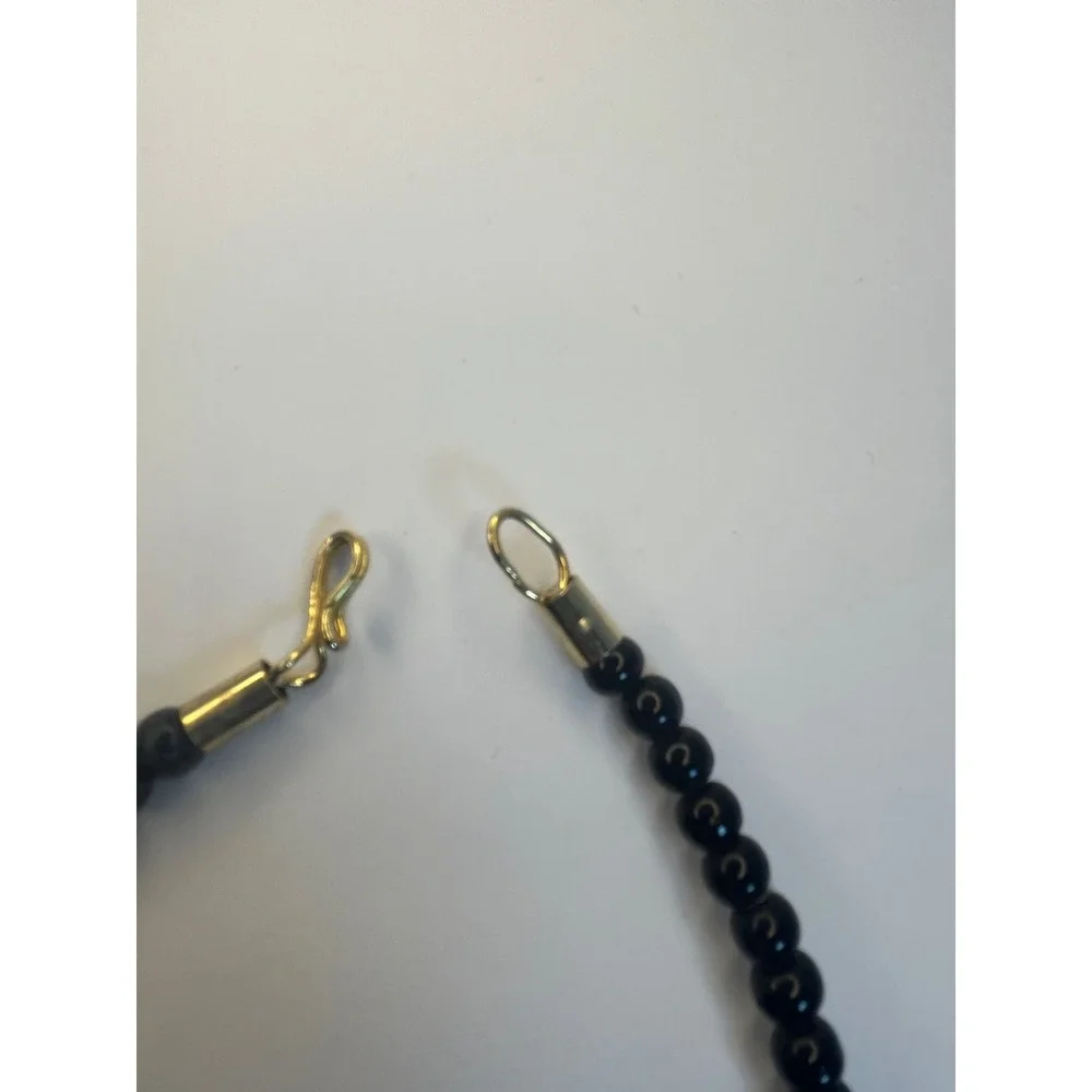 Vintage Gold Bugle Bead Multi Strand Necklace Black Accent Hook Clasp 24 Inch